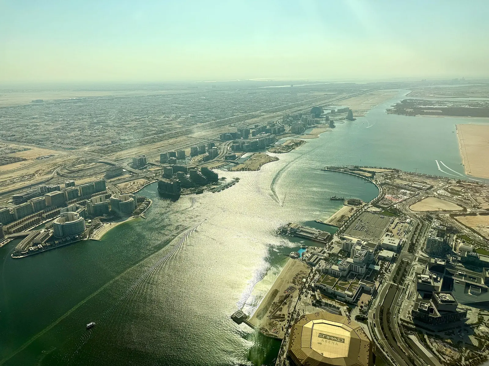An aerial view of Yas Bay Waterfront on Yas Island, Abu Dhabi