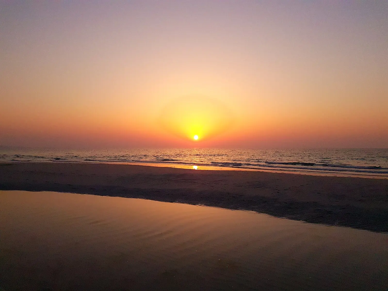 Sunset over the sea from the beach at Saadiyat Island, Abu Dhabi