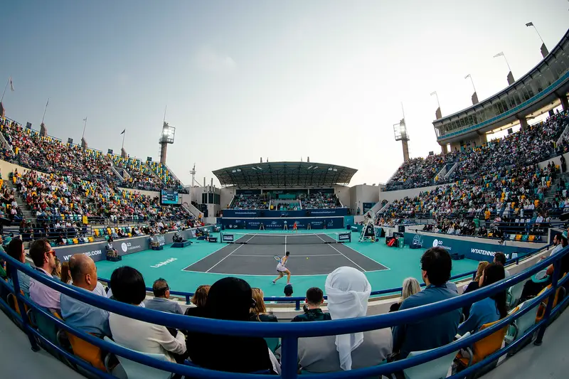 Spectators around the main court at the International Tennis Centre during the Mubadala Abu Dhabi Open
