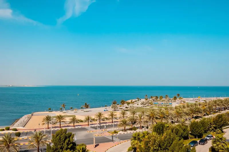 Seafront promenade and sea on Al Marjan Island in Ras Al Khaimah