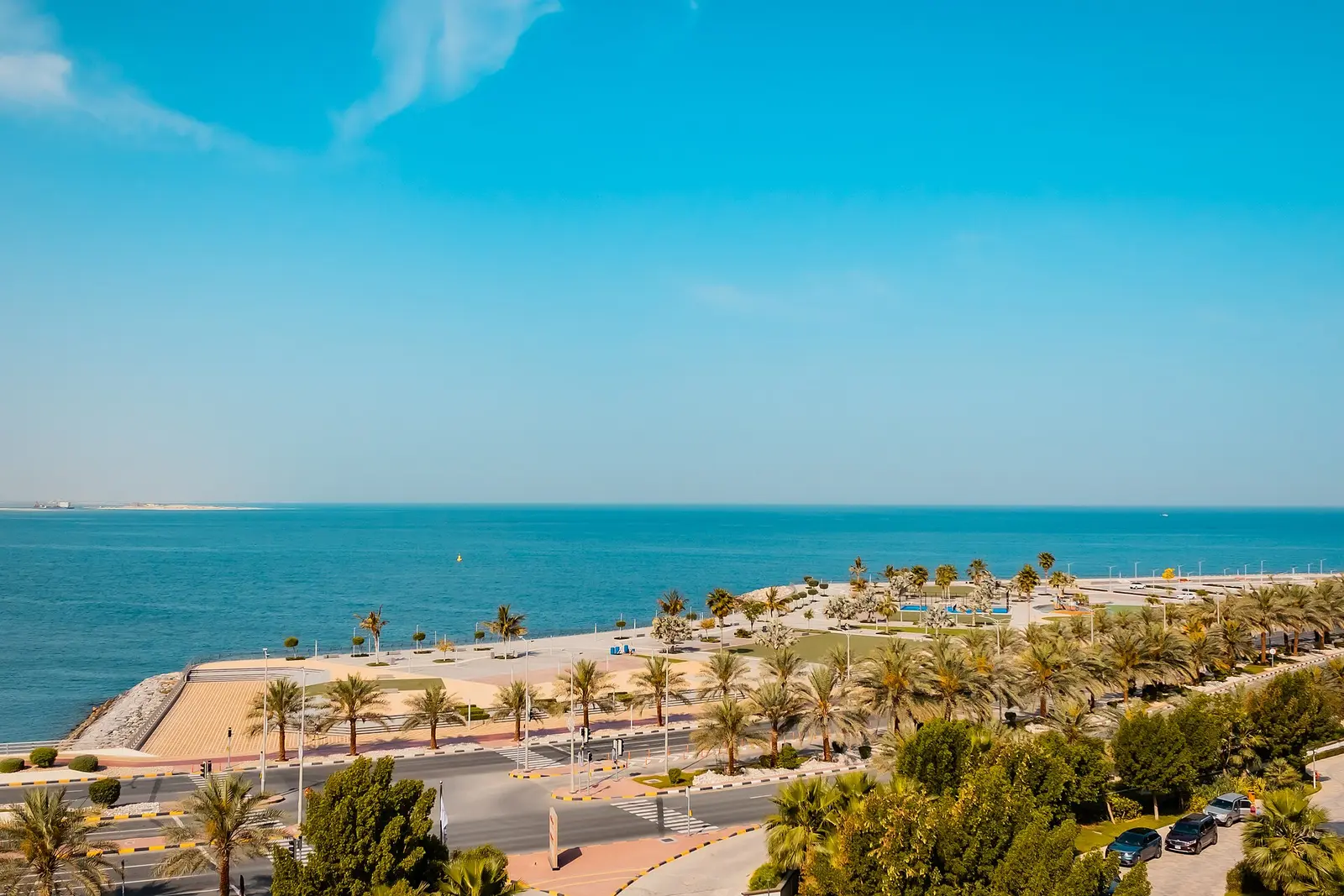 Seafront promenade and sea on Al Marjan Island in Ras Al Khaimah